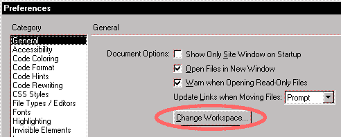 Панель Preferences